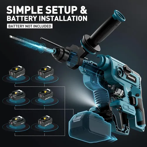 Miniatura 7 de MtiolHig taladro de martillo giratorio de 7/8" compatible con batería Makita de 18V: taladro inalámbrico SDS-Plus con embrague de seguridad