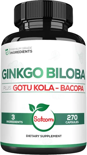 Suplementos de Ginkgo Biloba de 1520 mg con hoja de Gotu Kola, Bacopa Monnieri - 270 cápsulas - Soporte extra fuerte para la salud cerebral, función