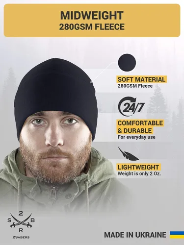 Miniatura 2 de 2SBR 2SABERS Gorro de vellón cálido de invierno - Gorro de cráneo para hombre, para clima frío al aire libre, negro