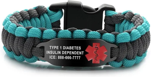 Miniatura 7 de Pulsera de alerta médica Paracord para hombres y mujeres Pulsera de identificación médica de acero inoxidable con hebillas de liberación lateral