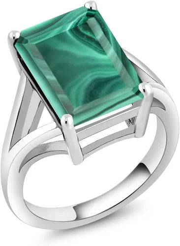 Miniatura 59 de Gem Stone King Anillo de compromiso solitario con piedra preciosa de corte esmeralda de 0.551 x 0.394 in para mujer, plata de ley 925, anillo