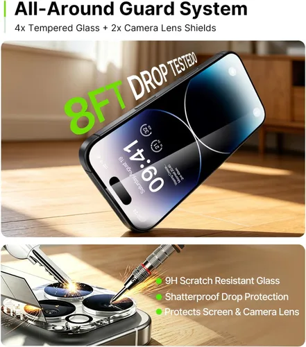 Miniatura 4 de iGluz Paquete de 4+2 protectores de pantalla de privacidad para iPhone 16 con protector de lente de cámara de 6.1 pulgadas, 9H + vidrio templado