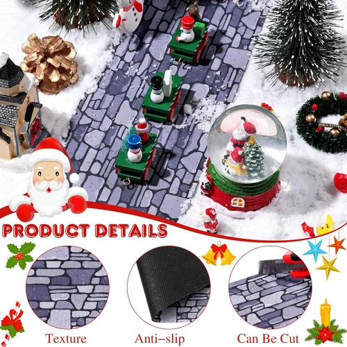Miniatura 3 de Marspark Accesorios de pueblo navideño de 5 x 50 pulgadas, tapete de calle en miniatura de Navidad, decoración de calle y nieve para paisaje pequeño