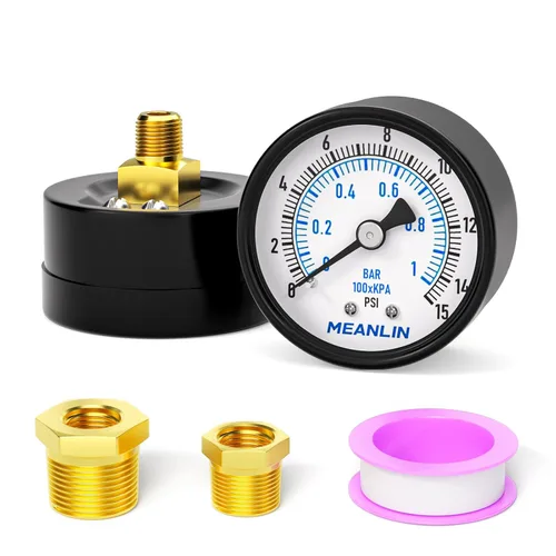 Miniatura 24 de MEANLIN MEASURE Manómetro de presión de bomba de pozo de 0-100 Psi, cara de dial de 2", NPT de 1/4", con buje hexagonal de 1/2" NPT y 3/8" NPT