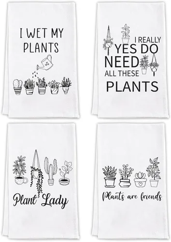 Vastsea Regalos para amantes de plantas para mujeres - Toallas de cocina divertidas para plantas de saco de harina, set de 4, regalos de jardinería