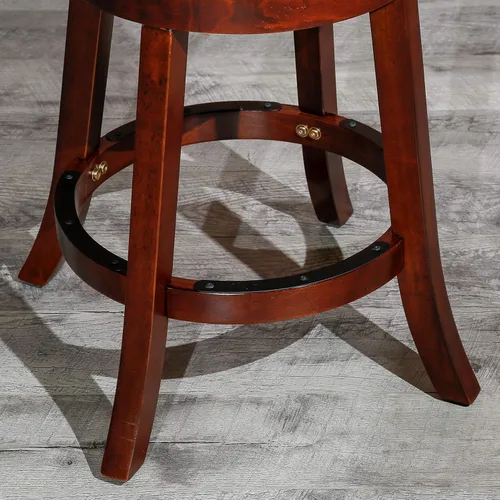 Miniatura 8 de DTY Indoor Living Creede - Taburetes de altura de mostrador de 26 pulgadas, giratorios sin espalda, acabado cereza con asiento de cuero de hueso
