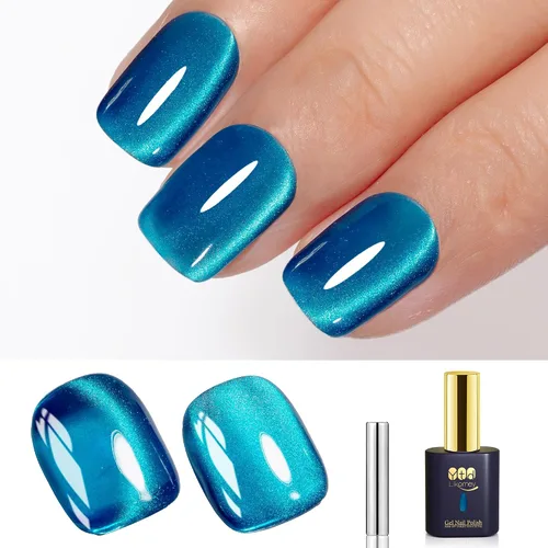 Miniatura 35 de YTD Likomey Juego de esmaltes de uñas de gel Cat Eye, 8 colores de verano con purpurina magnética de cristal con barra magnética, plateado, verde