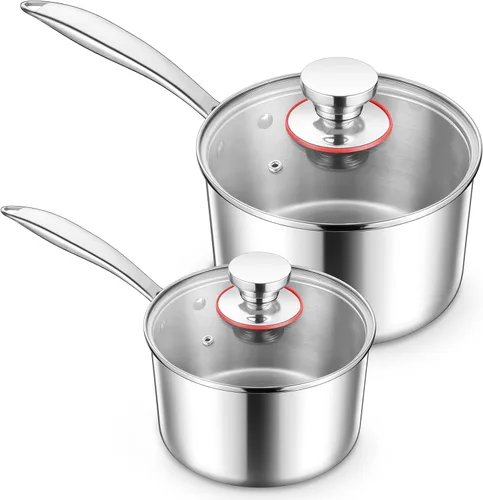 Miniatura 9 de E-far Cacerola de 1 cuarto de galón, sartén de acero inoxidable de tres capas con tapa de vidrio, pequeña olla de inducción de cocción compatible