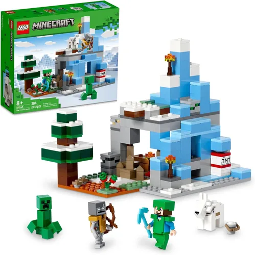 LEGO Minecraft The Frozen Peaks 21243, Set de Montaña Cueva con Steve, Creeper, Figuras de Cabra y Accesorios, Juguete de Bioma Helado para Niños de