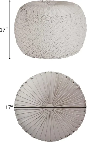 Miniatura 3 de COTTON CRAFT Puf otomano de terciopelo para reposapiés, plisado, cómodo, puf redondo, relleno bohemio, moderno, de felpa marroquí, para decoración