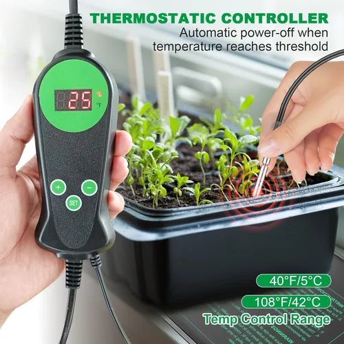 Miniatura 7 de Tapete térmico de plántulas con termostato integrado, paquete de 2 unidades, 10 x 20.75 pulgadas, almohadilla térmica impermeable para plantas