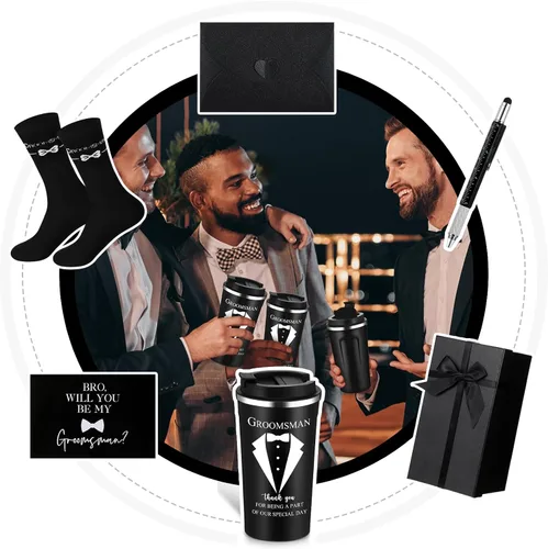 Miniatura 5 de Nuanchu 6 piezas de regalo oficial para padrinos de boda, regalo de propuesta de boda para padrino de boda de 17 onzas, vaso de café, calcetines