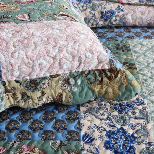 Miniatura 7 de MarCielo Juego de colcha acolchada de 3 piezas, colcha estampada, juego de ropa de cama, manta, colcha ligera (flor azul, Queen) (B026_Q)