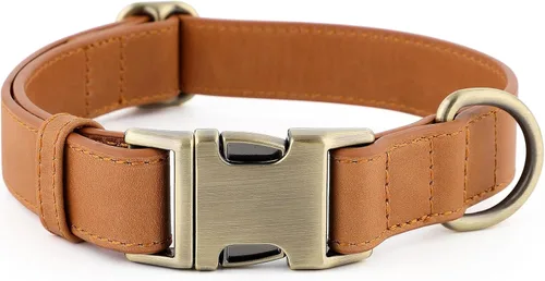 Miniatura 13 de Collar de cuero genuino para perro Plutus Pet – Collar ajustable para mascotas con hebilla de metal de liberación rápida, cuero suave y auténtico