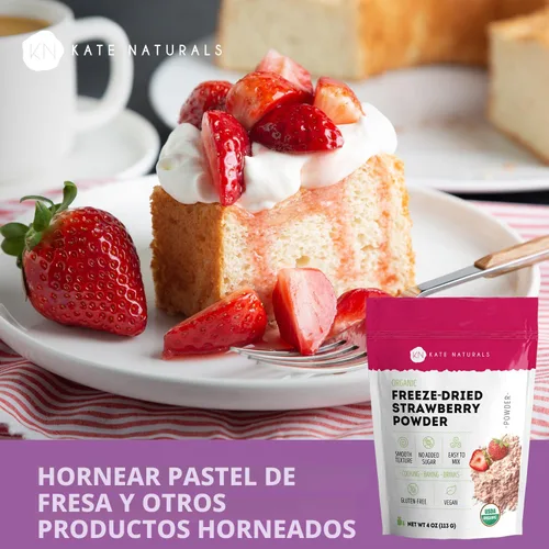 Miniatura 5 de Kate Naturals Polvo de fresa liofilizado orgánico para hornear y bebidas. Sabor natural de fresa para pasteles, glaseado y batidos