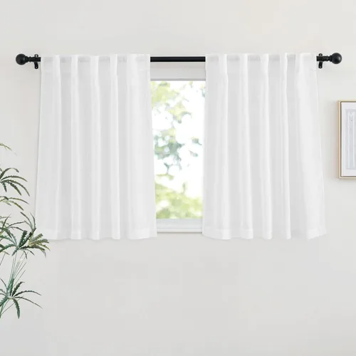 Miniatura 68 de NICETOWN Cortinas de lino semitraslúcidas para dormitorio, bolsillos para barra y pestaña trasera, tratamientos de ventana transparentes de lino