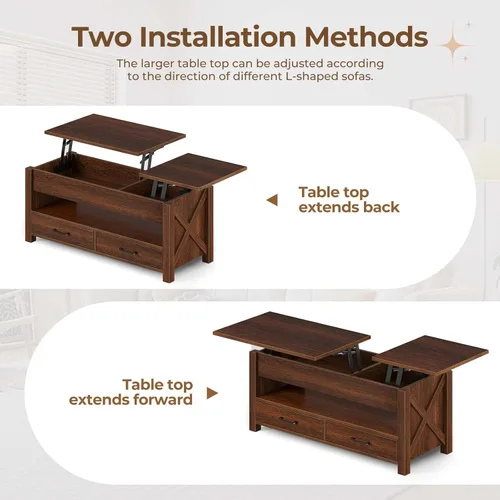 Miniatura 4 de Seventable - Mesa de café, mesa de centro con elevación de 47.2" con 2 cajones de almacenamiento y compartimento oculto, mesa central de granja