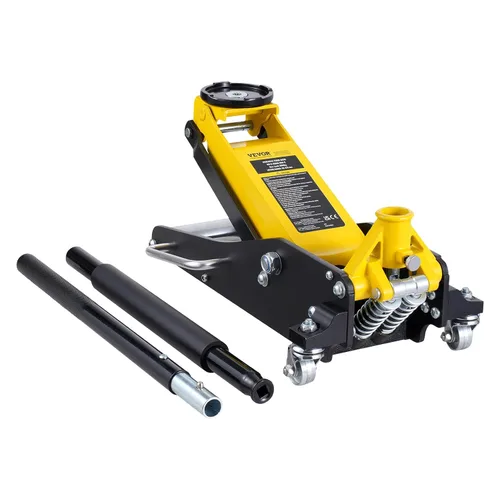 Miniatura 10 de VEVOR Gato de piso de perfil bajo de 1.5 toneladas (3300 libras), elevador de tierra de carreras de aluminio y acero con pistones duales, bomba