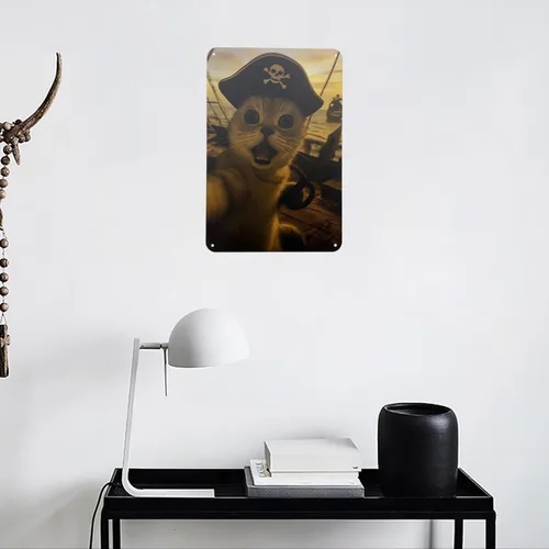 Miniatura 7 de Ydeaom - Divertido arte de pared de metal con diseño de gato, letrero de hojalata vintage con marco retro, póster de animales caprichosos para bar