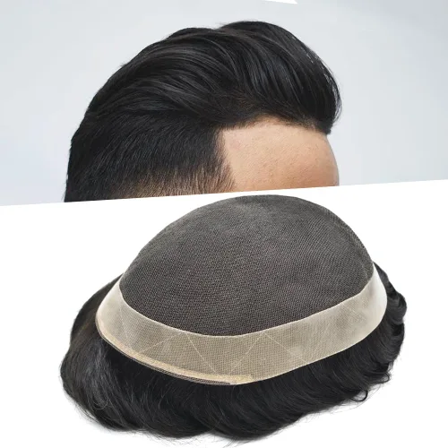 Miniatura 25 de Toupee For Men Real Human Hair Soft Swiss Lace Mens Toupee Hair Replacement System For Men Hairpieces Protesis Capilar Para Hombre 6x8 Medium light