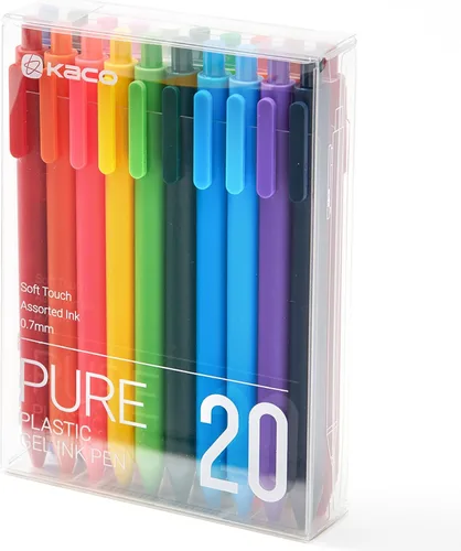Kaco PURE - Bolígrafos de gel de colores surtidos, 20 piezas, 0.7 mm, punta media, bonitos artículos de papelería estéticos para tomar notas y hacer