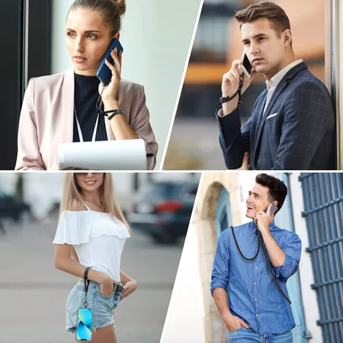 Miniatura 5 de Kaptron 2 cordones para teléfono celular: correa universal ajustable para teléfono y correa de muñeca, con 2 clips de langosta y 2 parches de Negro