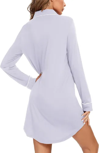 Miniatura 107 de Samring Camisón de pijama para mujer, manga corta/larga, con botones, camisón para dormir, camisón para novio, talla XXL