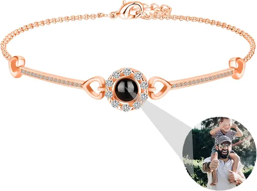 Miniatura 31 de Godchoices Pulsera de fotos personalizada, pulsera de proyección de fotos con imagen en el interior, collar con texto en inglés "I Love You