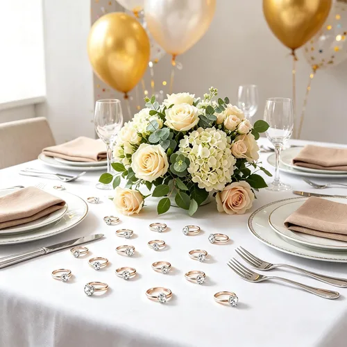 Miniatura 4 de Whaline 36 Paquetes Anillos de Compromiso de Diamante Anillos de Despedida de Soltera para Decoraciones de Mesa de Boda, Suministros de Fiesta, Oro
