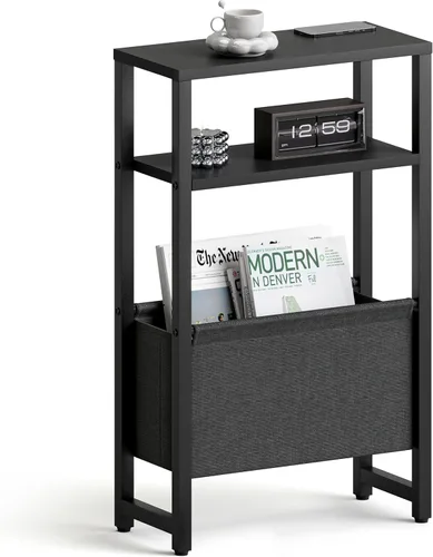 Miniatura 18 de Mesa auxiliar estrecha, mesa auxiliar delgada con estante para revistas, mesa auxiliar para espacios pequeños, mesa auxiliar de 3 niveles para sofá