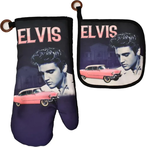 Miniatura 5 de Midsouth Products Elvis Presley - Juego de manoplas para horno y soporte para ollas, color blanco