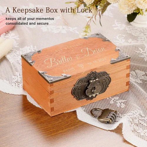 Miniatura 2 de Caja de recuerdos de boda personalizada con cerradura, caja de memoria decorativa de madera, caja de almacenamiento de fotos, aniversario