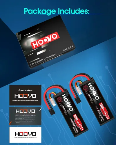 Miniatura 8 de HOOVO 2S Lipo Battery 7.4V 7200mAh 100C RC Lipo Battery Pack Estuche rígido con enchufe TR compatible con camiones RC 1/8 y 1/10 vehículos RC Car