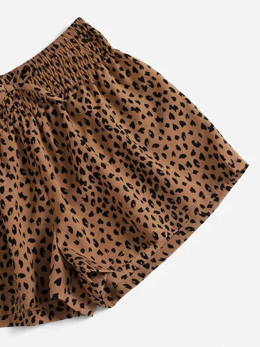 Miniatura 4 de Cozyease Pantalones cortos de pierna ancha con estampado de cintura elástica y nudo frontal para niñas