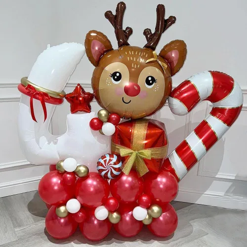 Miniatura 5 de Kit de 440 piezas de globos de Navidad para casa de jengibre, arco de globos marrón y blanco con piruletas, bastones de caramelo, hombre de jengibre