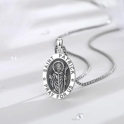 Miniatura 75 de EUDORA Collar de plata de ley 925, San Cristóbal y San Benito, San Miguel, Virgen María, San Judas Tadeo, Cruz de Buen Pastor y Arcángel, Medalla