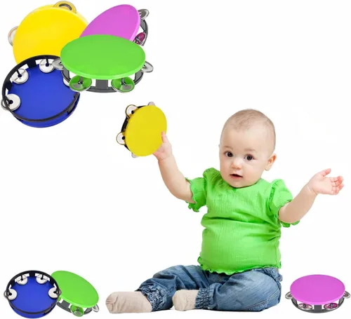 Miniatura 5 de The Dreidel Company Panderetas para niños, pandereta de 5.5 pulgadas de colores surtidos, anillo de metal Jingles de percusión musical educativo