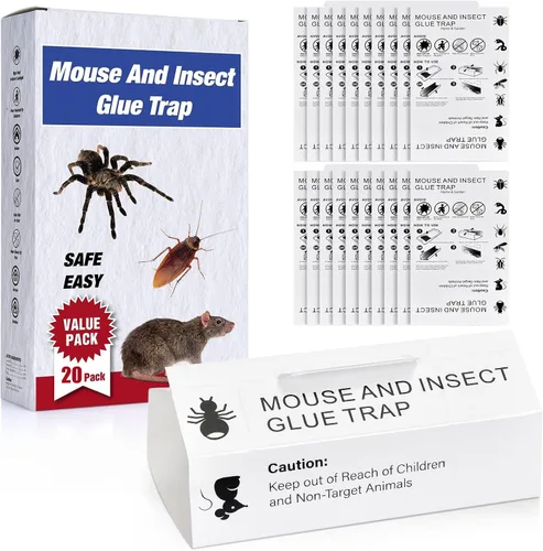 Mouse & Bugs Trampas para Cucarachas Arañas Insectos, Paquete de 20 Trampas de Pegamento para Ratones Hormigas Serpientes Ratas, Bandeja Adhesiva de