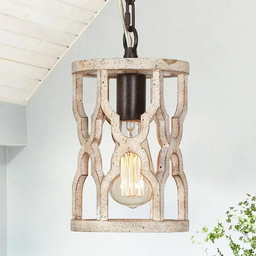 Miniatura 8 de KSANA Lámpara colgante de granja, lámpara colgante de jaula rústica de madera para isla de cocina, vestíbulo, pasillo, dormitorio y entrada