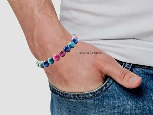 Miniatura 768 de Amazing Gemstone Pulsera de cristal para mujeres y hombres, pulsera de cristal curativo de protección, pulsera elástica con cuentas de piedras
