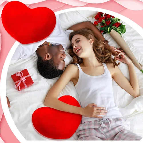 Miniatura 6 de Queekay 4 piezas de almohada de corazón de San Valentín lindo cojín de peluche de San Valentín en forma de corazón, almohada decorativa de peluche