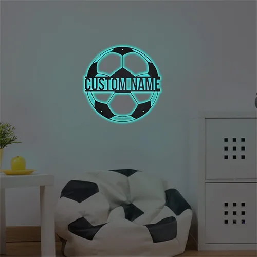 Luz nocturna de fútbol personalizada, 16 colores, placa de letrero de pelota de fútbol, lámpara de pared de fútbol, regalo único de decoración de