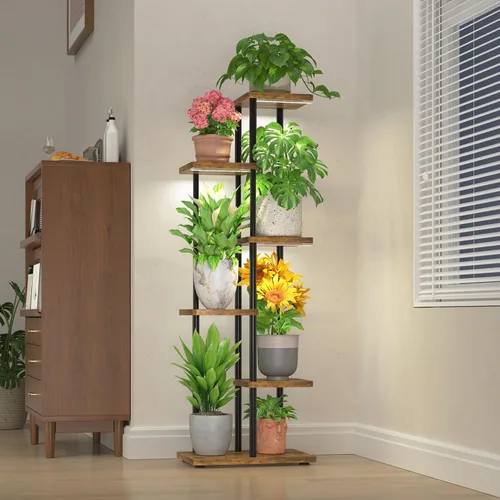 Miniatura 11 de LASZOLA Soporte Negro de Madera de 5 Niveles para Plantas de Interior para Macetas Más Grandes de Servicio Pesado, Estantes Verticales Resistentes