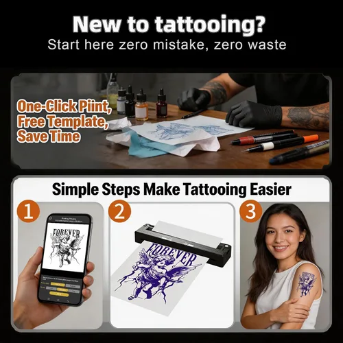 Miniatura 8 de Nueva impresora de plantillas de tatuajes, kit térmico inalámbrico Bluetooth con 10 papeles de transferencia, se adapta a papel térmico