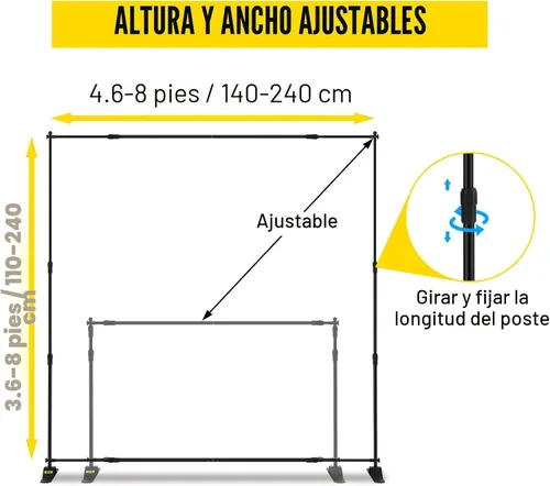 Miniatura 3 de VEVOR Soporte de Pancarta de Fondo de 8 x 8 Pies Altura Ajustable Soporte de Fondo de Fondo con 1 Bolsa de Transporte, Soporte de Fondo para Fiestas