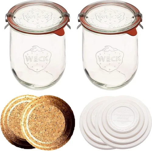WECK - Tarros para iniciador de masa madre - Tarros de vidrio clásicos para masa madre con tapa de vidrio - Tarro de tulipán de boca ancha de 1