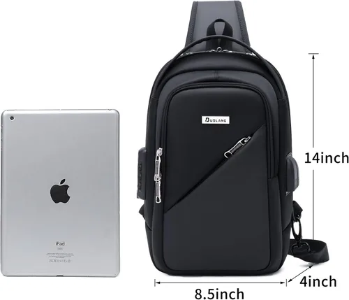 Miniatura 4 de DUSLANG Mochila de hombro para senderismo, bolsa cruzada para hombres, bolsas de pecho con puerto de cargador USB para campamento casual, ciclismo