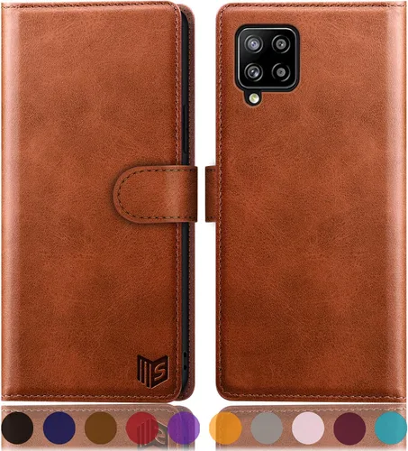 SUANPOT Funda de piel tipo cartera para Samsung Galaxy A12 con bloqueo RFID, tarjetero para tarjetas de crédito, funda de teléfono con tapa a prueba