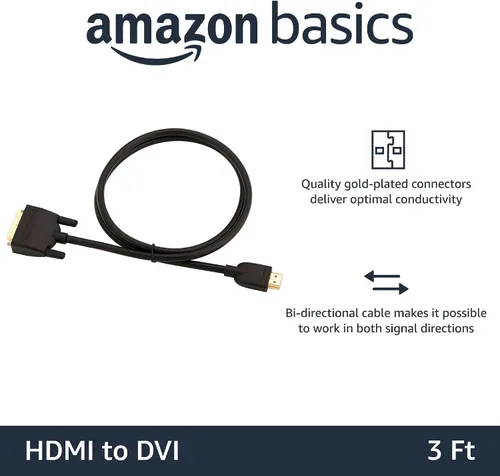 Miniatura 2 de Amazon Basics Cable Adaptador HDMI-A a DVI (Macho) Bidireccional 1080P, Chapado en Oro, 0.9 m/3 pies, Paquete de 10, Negro
