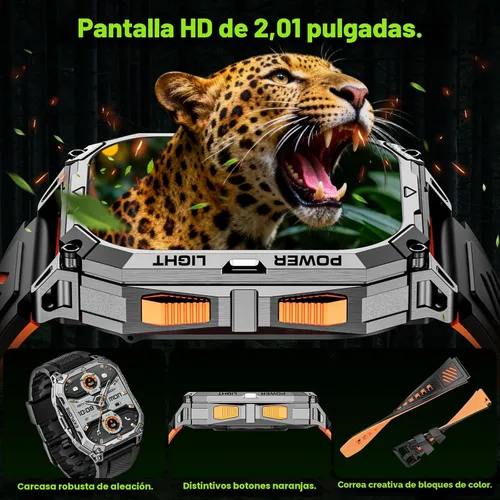 Miniatura 3 de Relojes inteligentes para hombres, 2.01 pulgadas HD Militar Smart Watch con batería de alta capacidad de 1000 mAh, linterna LED, respuesta, llamada